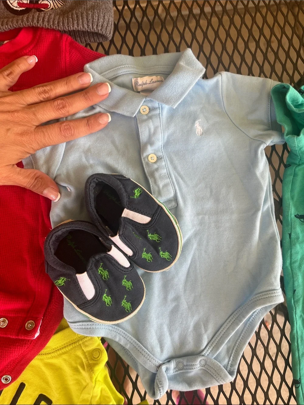 Bundle 6pc Ralph Lauren Baby Boy 6-9 Months Shoes Onesie Hat